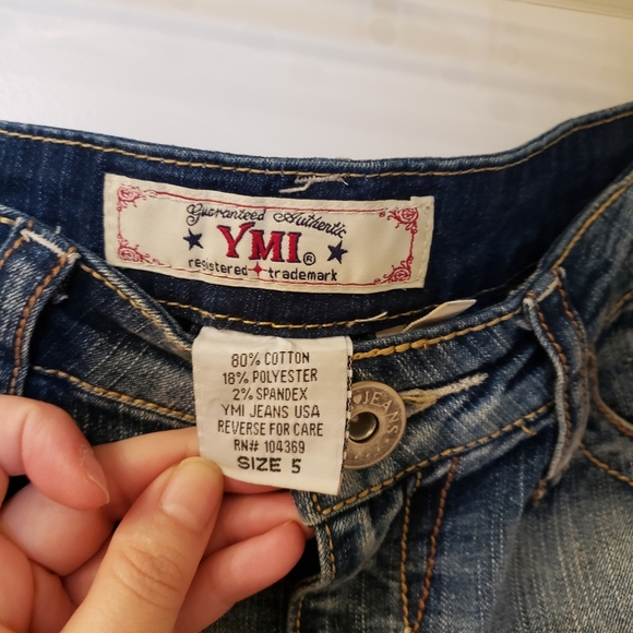 YMI denim jean white lace, silver sequin skit, size 5 - Picture 4 of 9